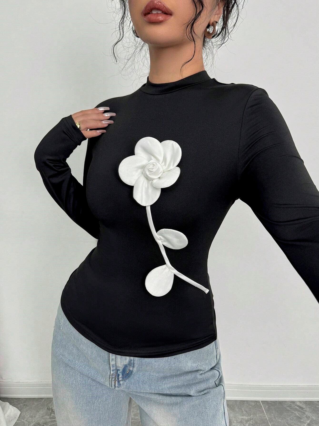 Floral Long Sleeve Slim Fit Blouse