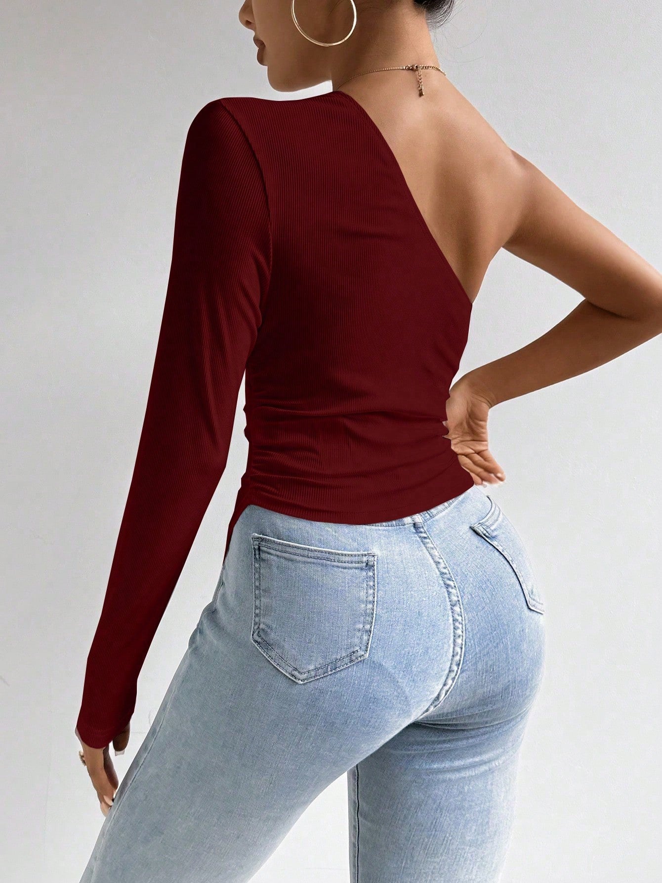 One Shoulder Long Sleeve Tops