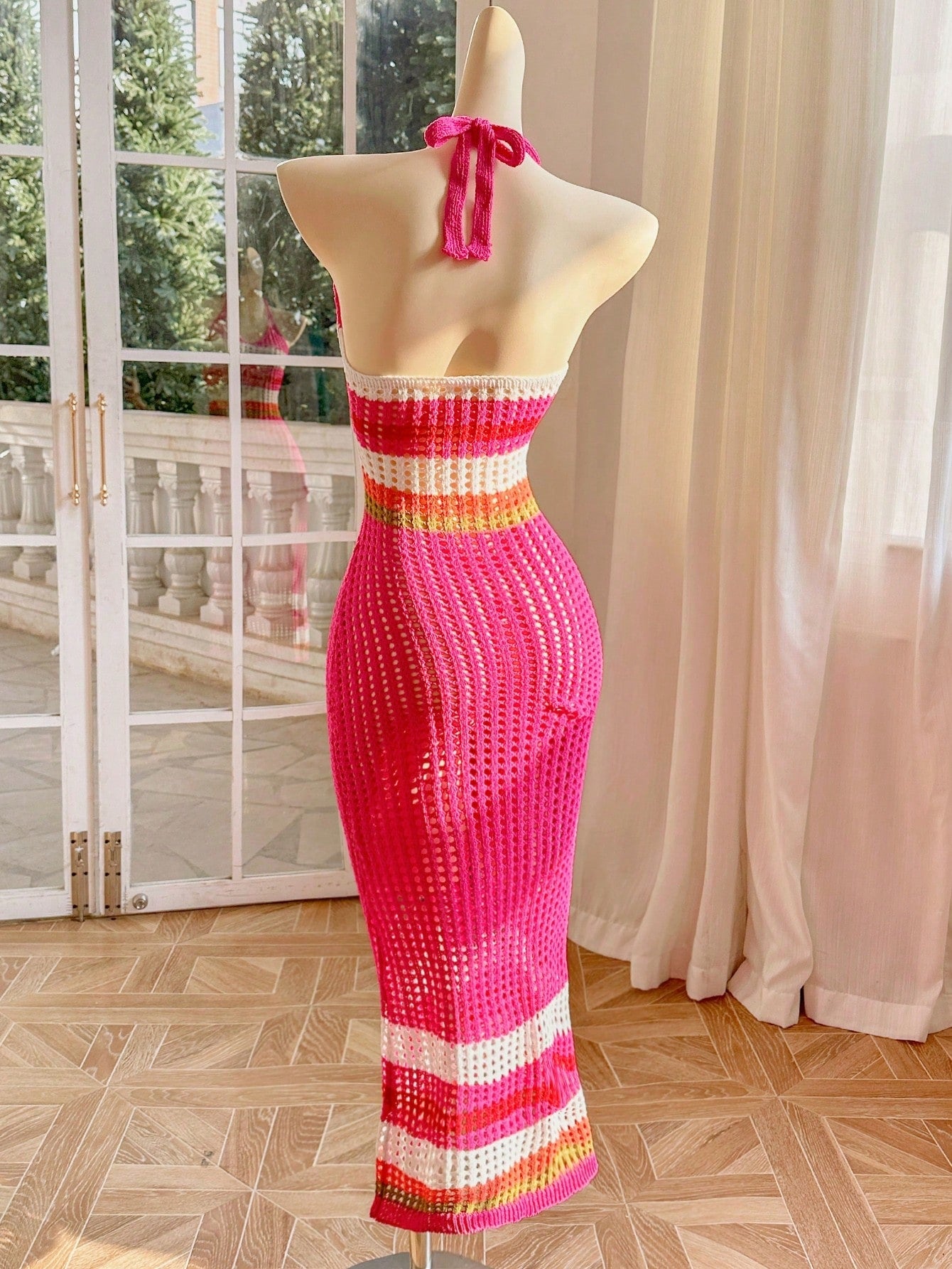 Women's Off Shoulder Knitted Dress with Open Back