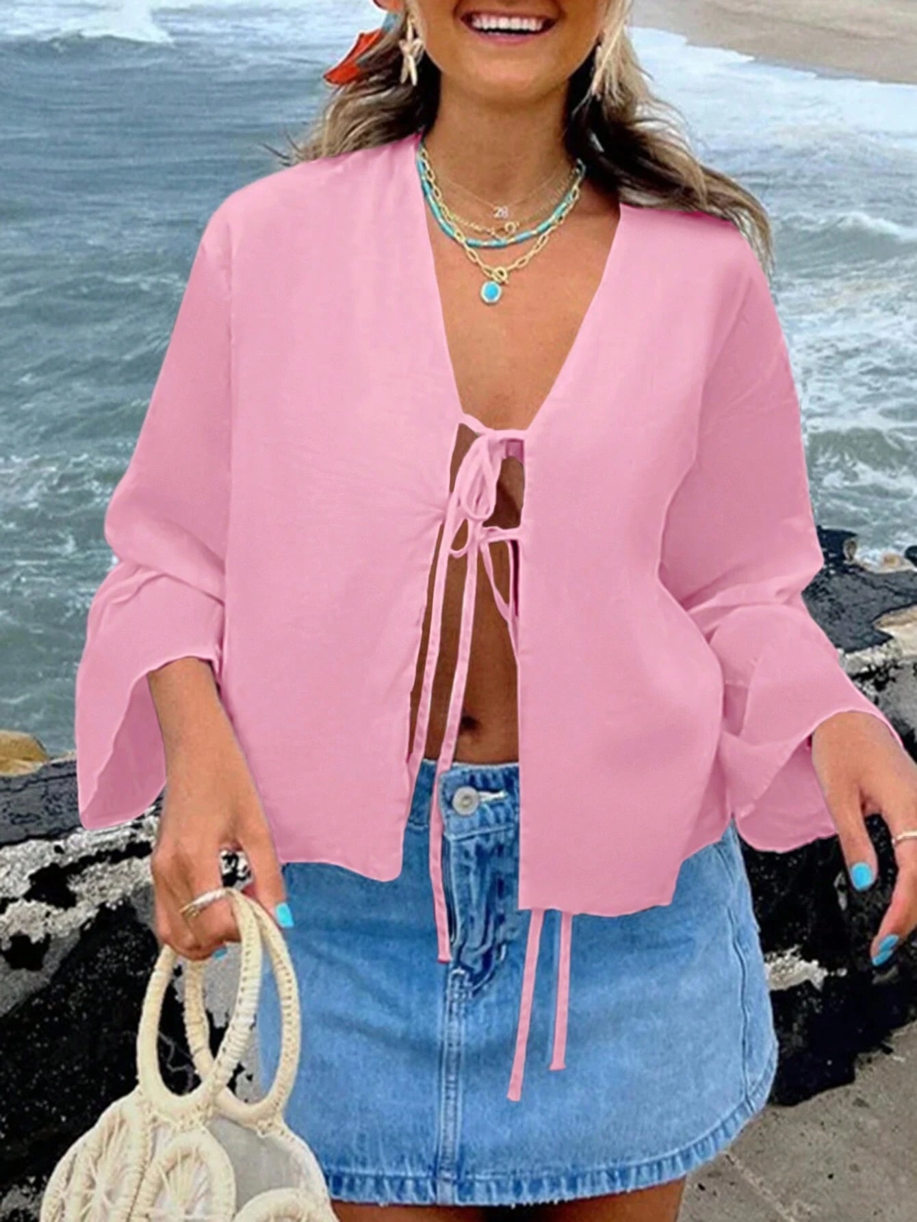 Long Sleeve Twist Front Casual Top