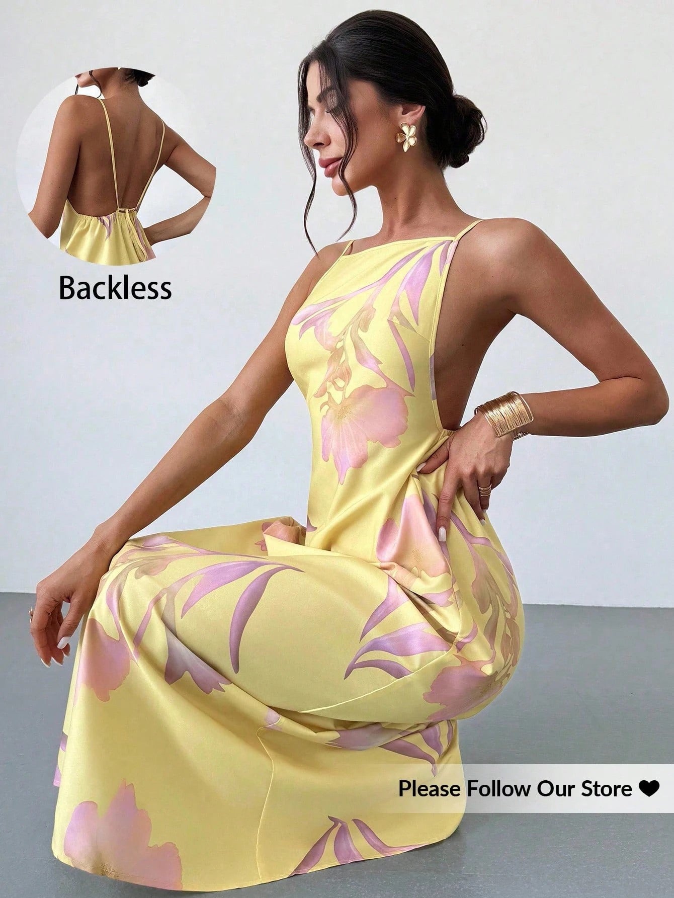 Floral Print Backless Maxi Dress