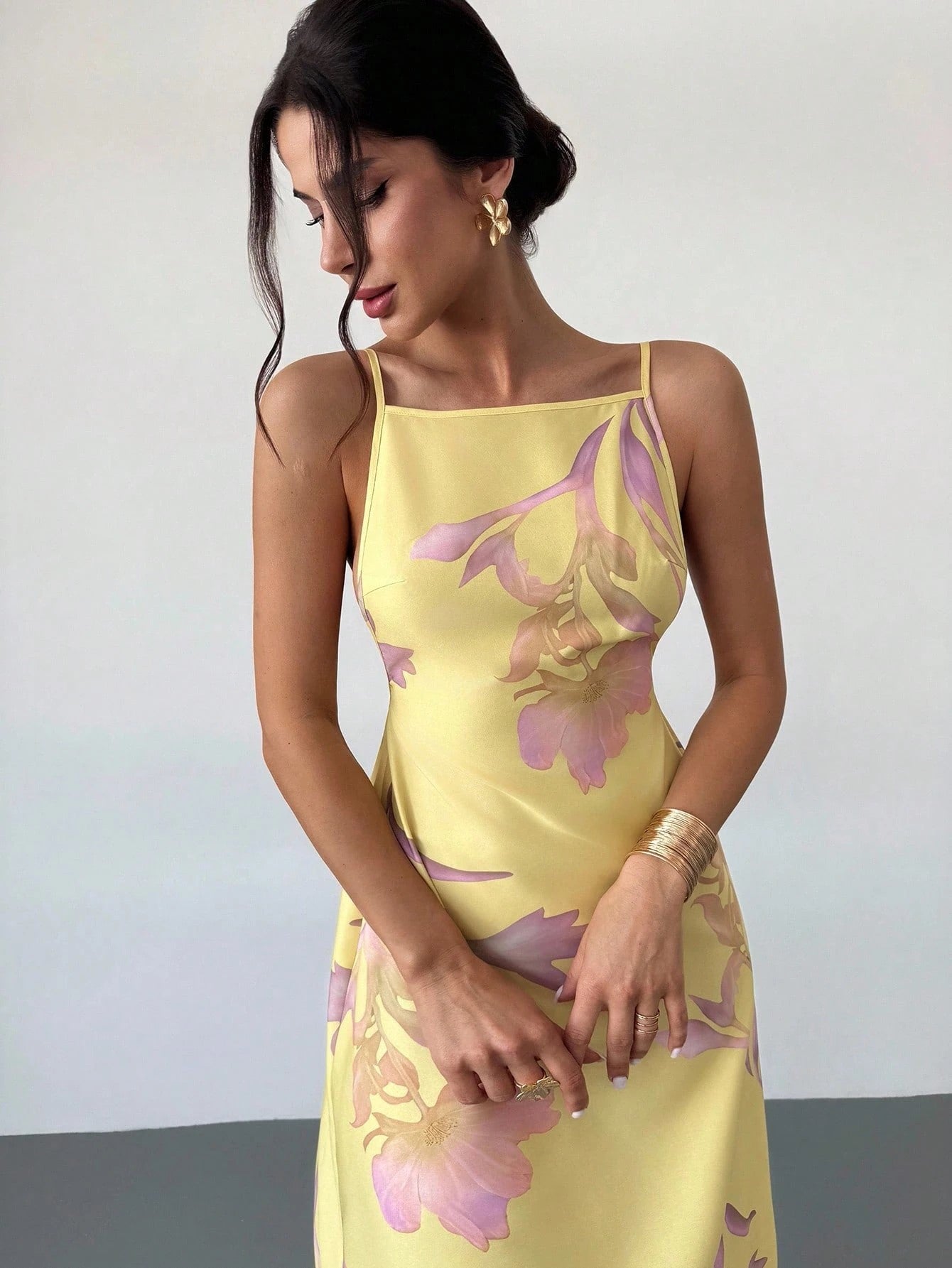 Floral Print Backless Maxi Dress