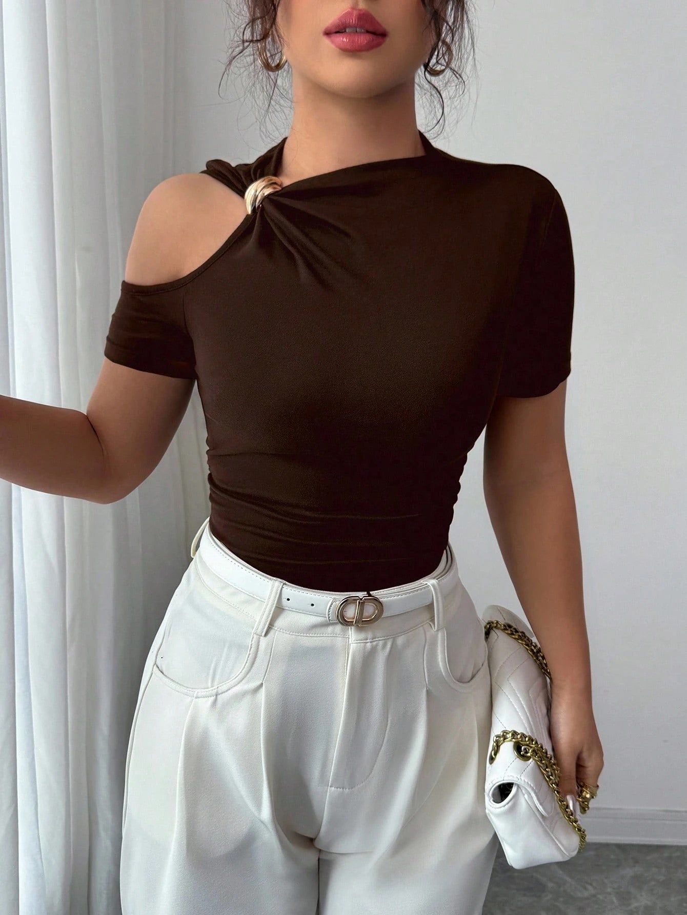 Short Sleeve T-Shirt with Metallic Cut-Outs Fashion