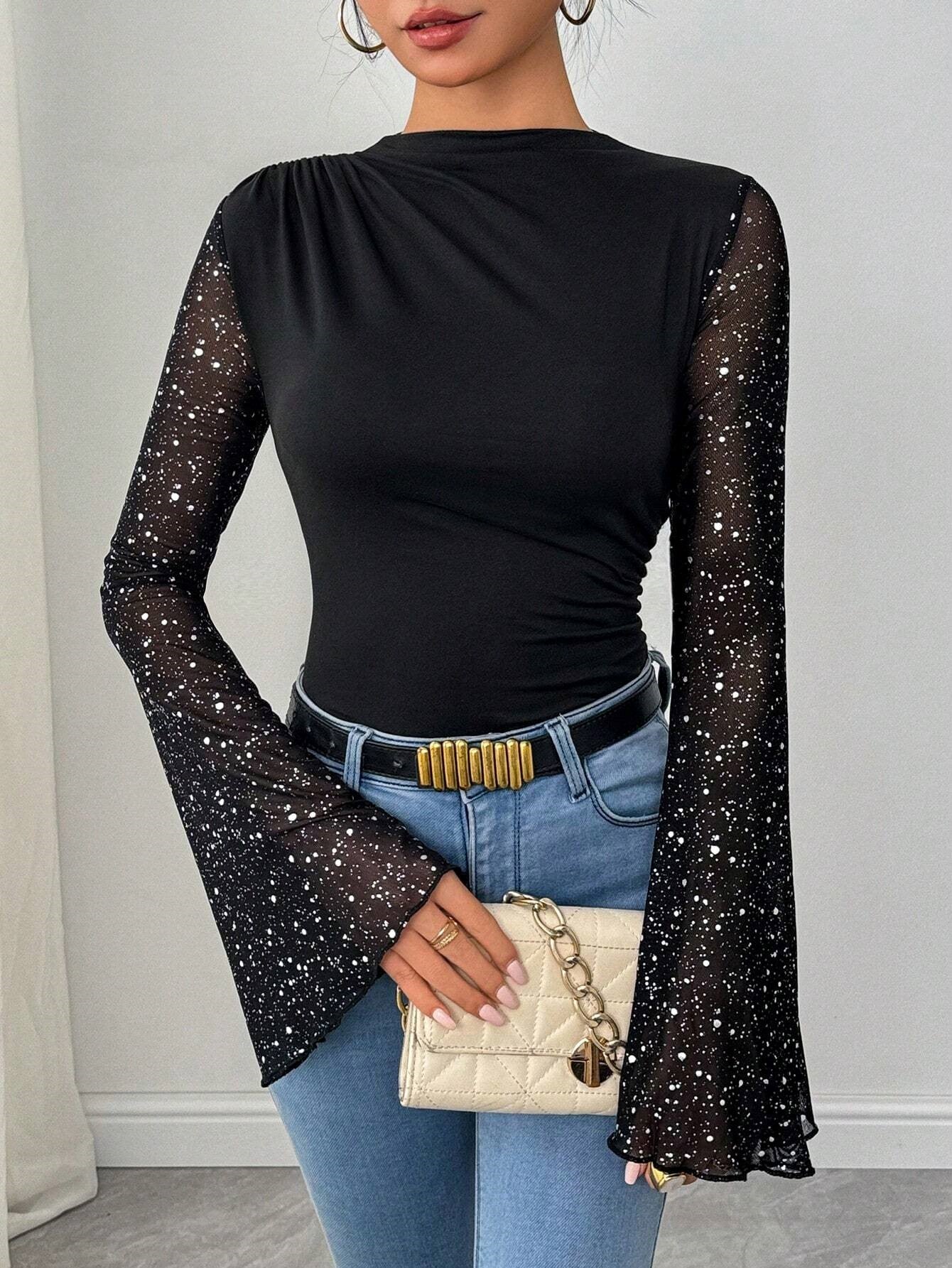 Mesh Bodysuit with Wide Sleeves
