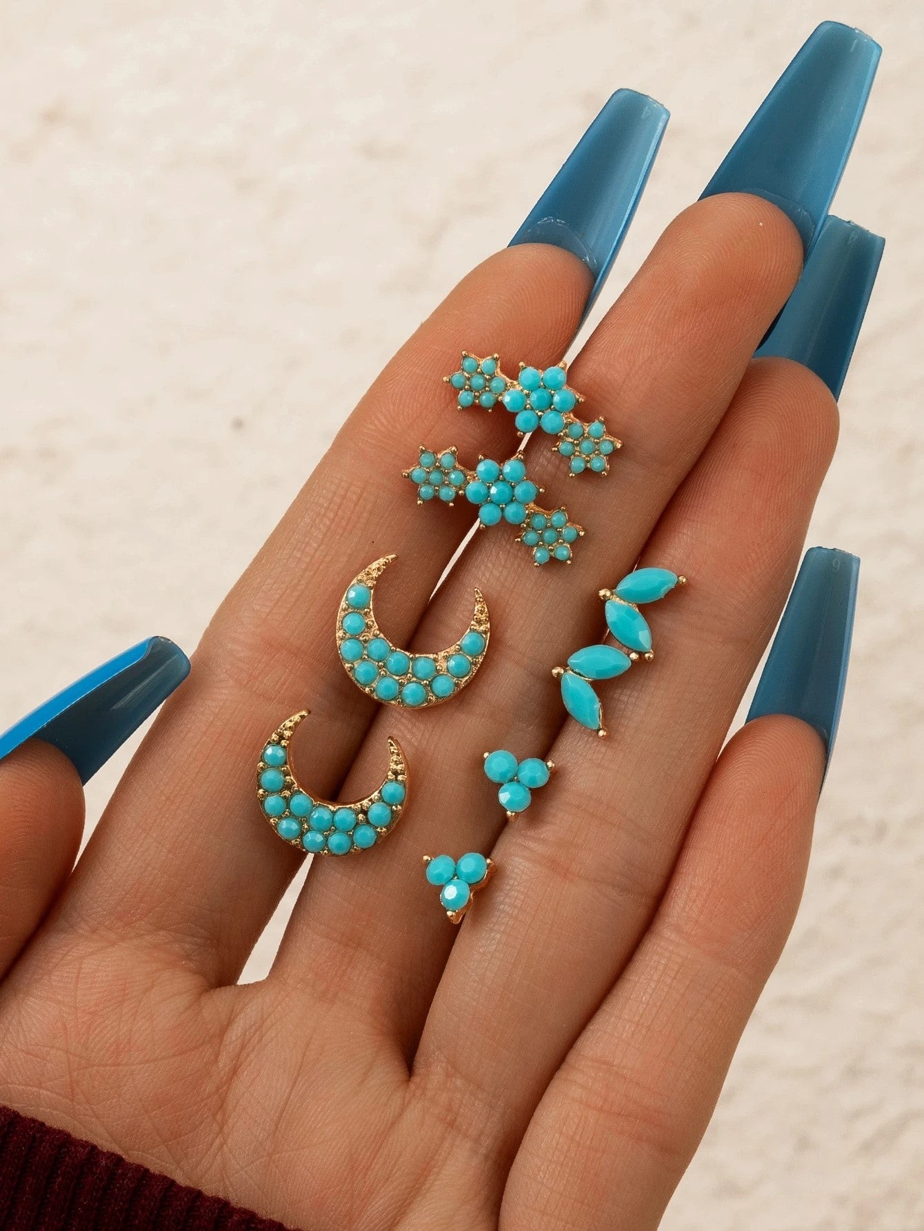 Blue Cross Stud Earrings Set