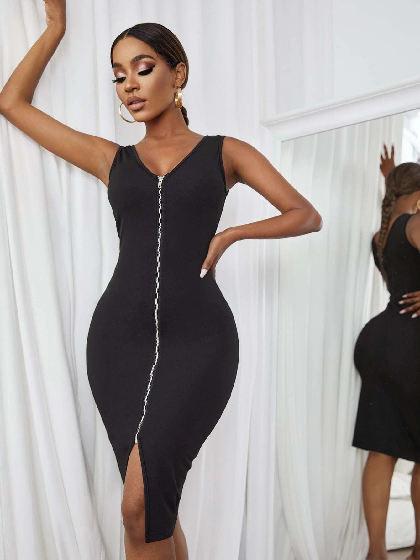 Zipper Black Dress