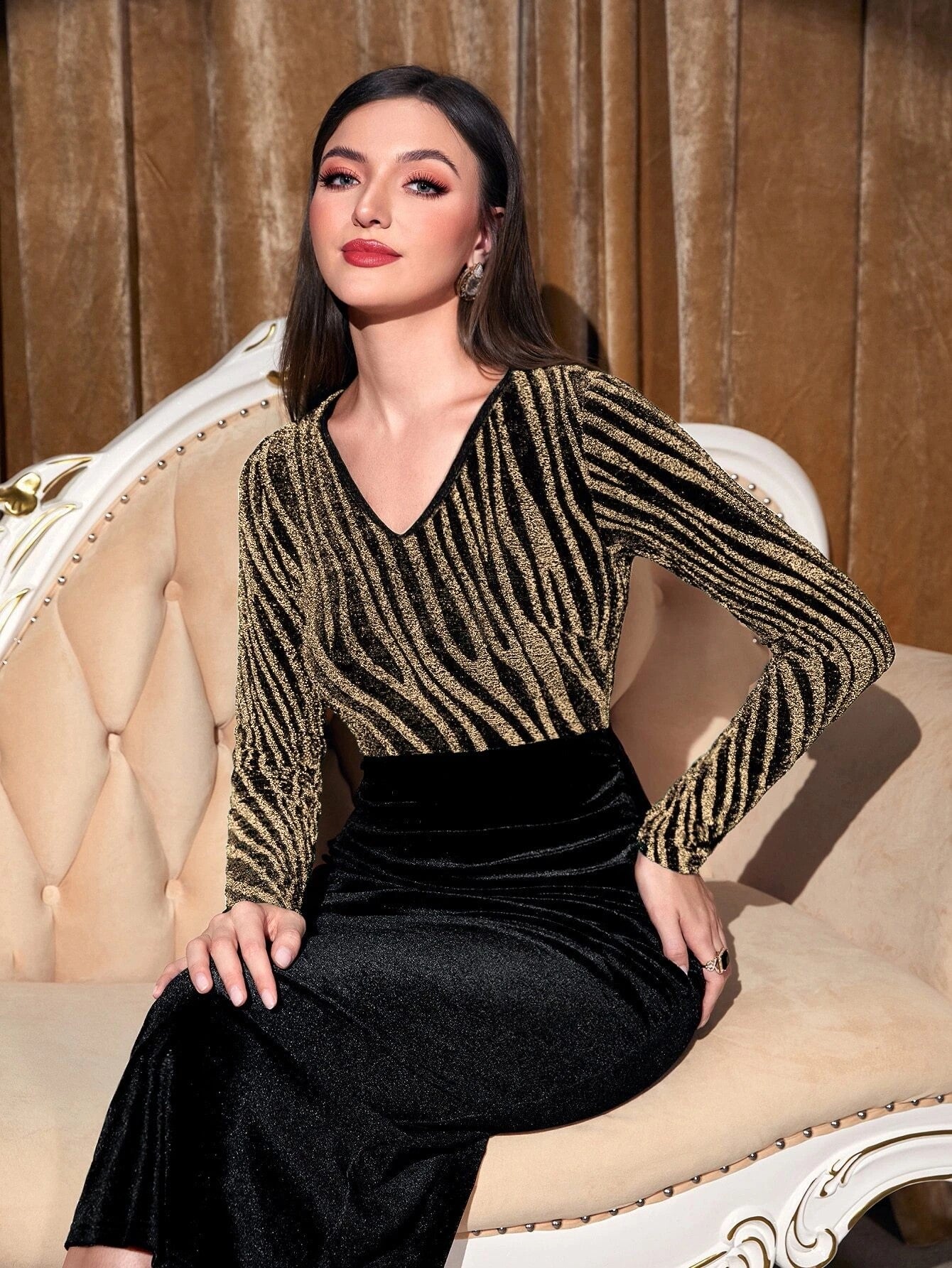 فستان مخمل بدون حزام