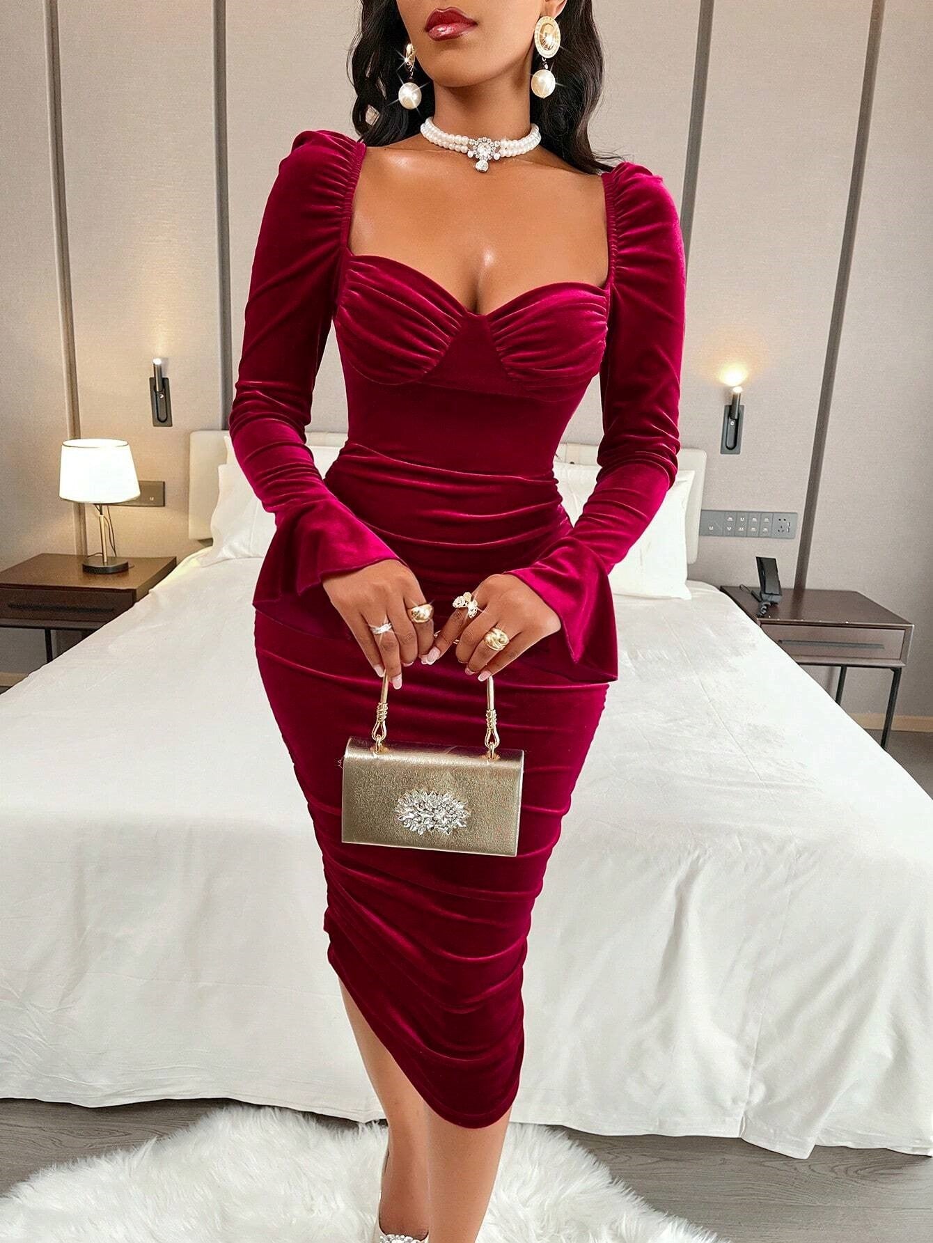 Velvet Wrap Bodycon Dress