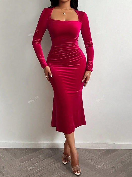 Long Sleeves Velvet Dress