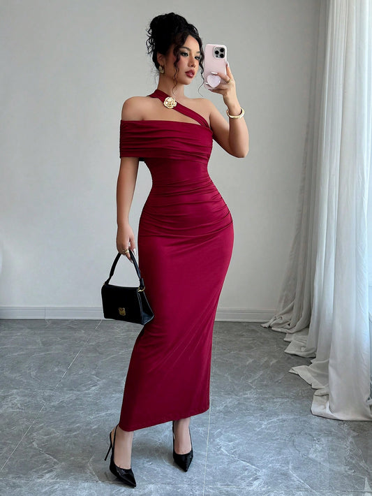 Flower One Shoulder Bodycon Dress