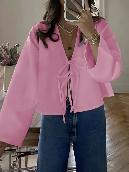 Long Sleeve Twist Front Casual Top