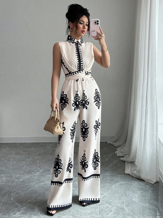 Short Sleeve Floral Print Jumpsuit