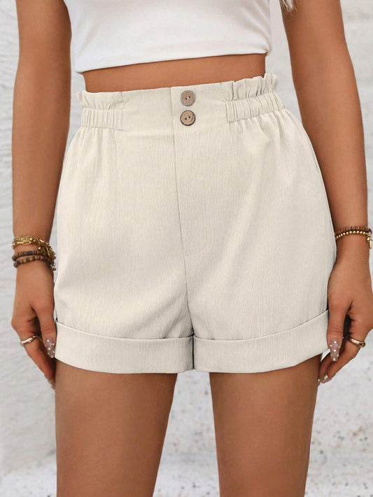 Casual Simple Solid Shorts with Ruffle Trim
