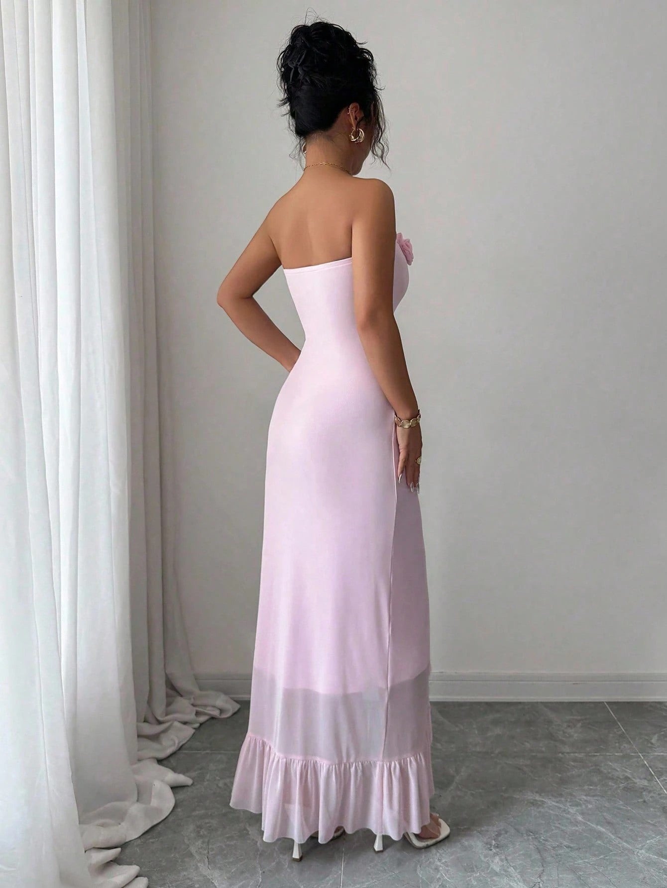 Off Shoulder Tie Waist Sleeveless Midi Dress