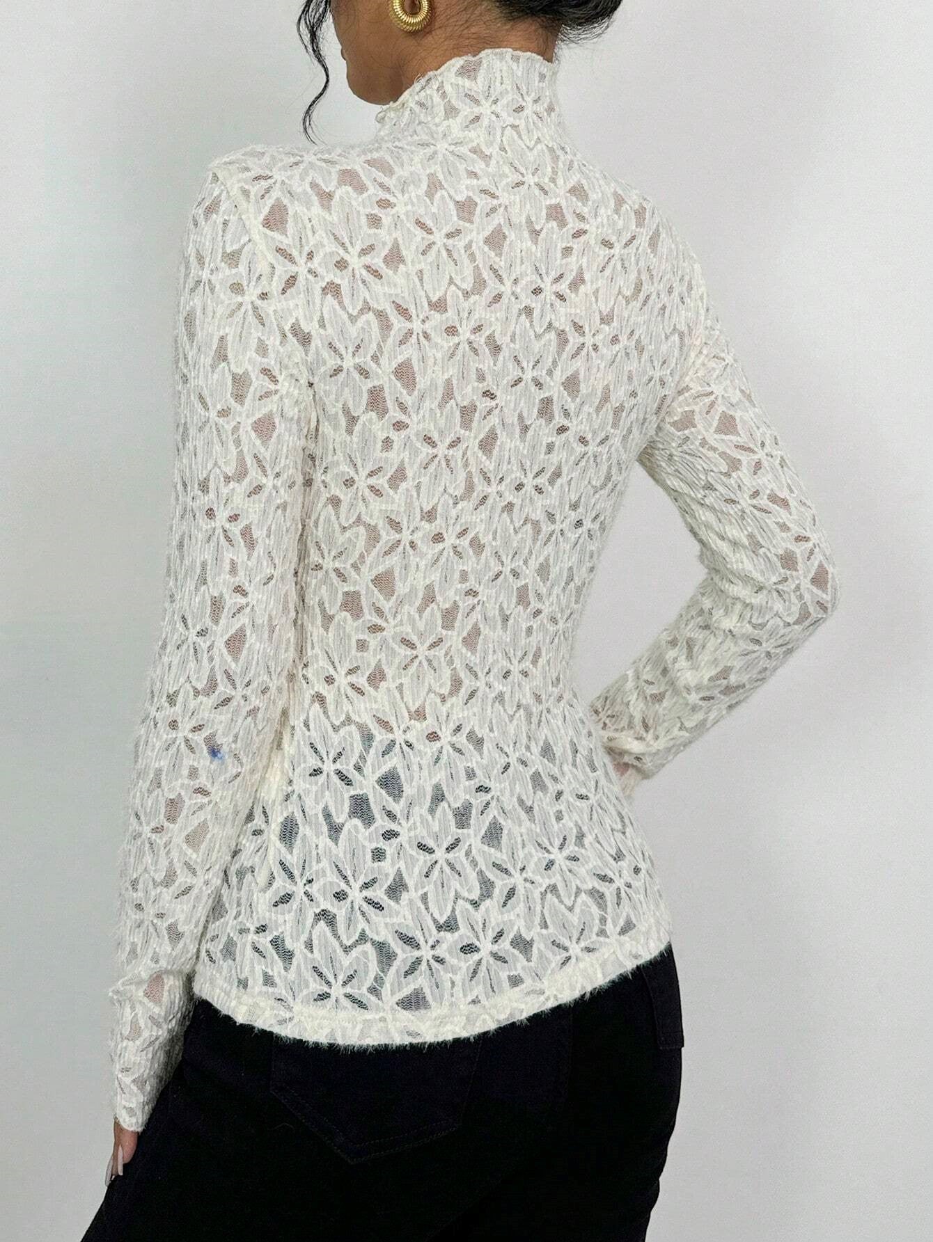 High Neck Long Sleeve Floral Print Blouse
