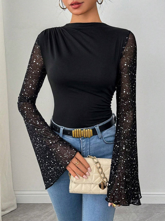 Mesh Bodysuit with Wide Sleeves