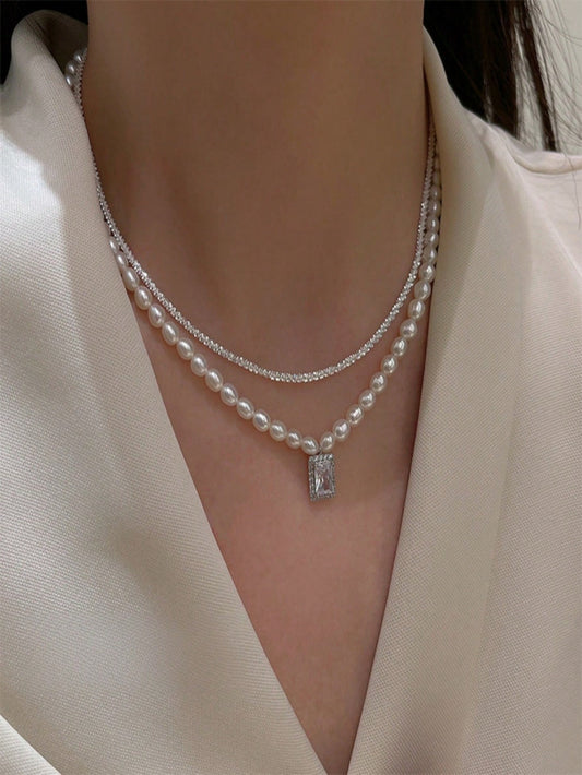 2 Piece White Faux Pearl Necklace Set
