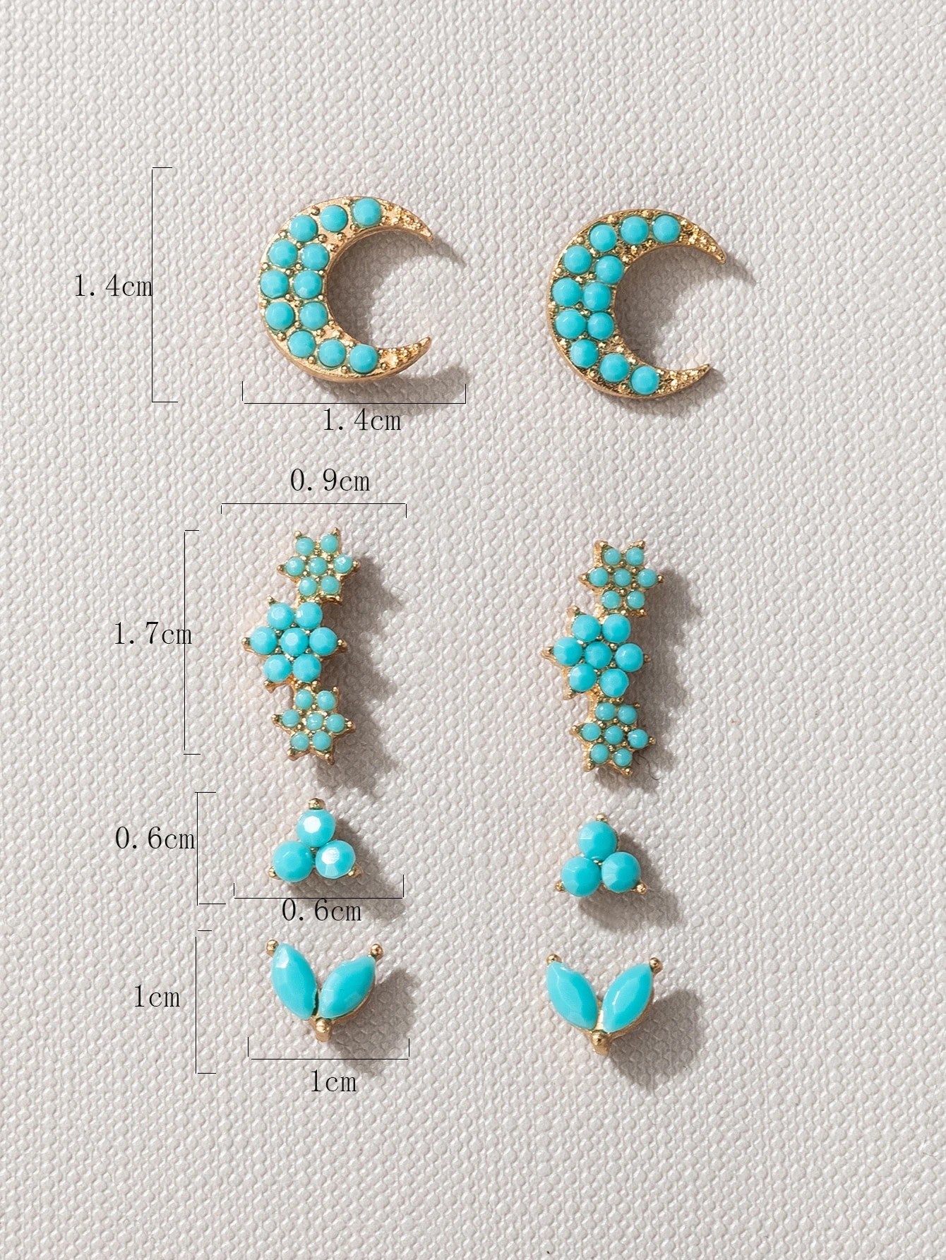 Blue Cross Stud Earrings Set