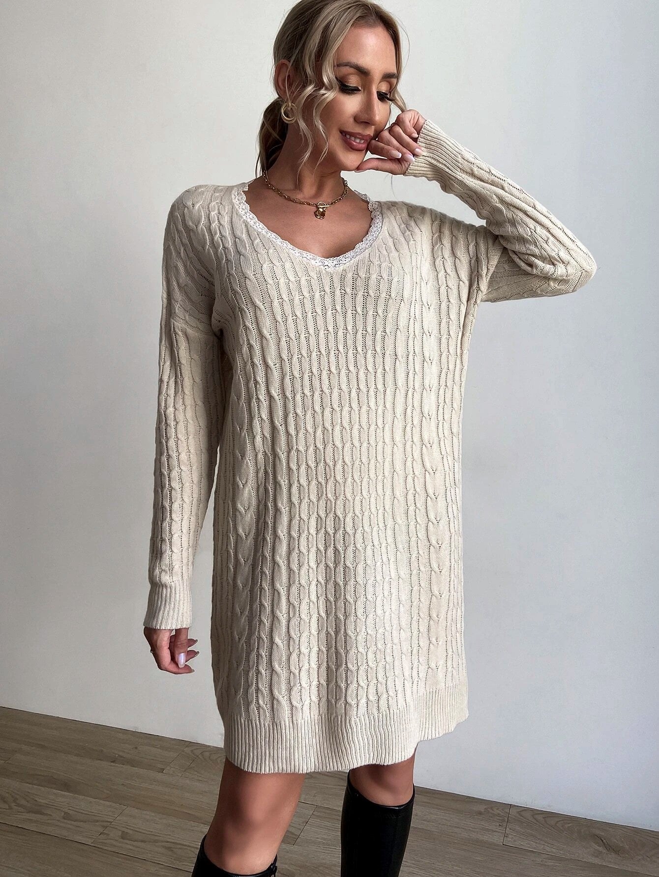 Lace Sweater Dress Without Belt