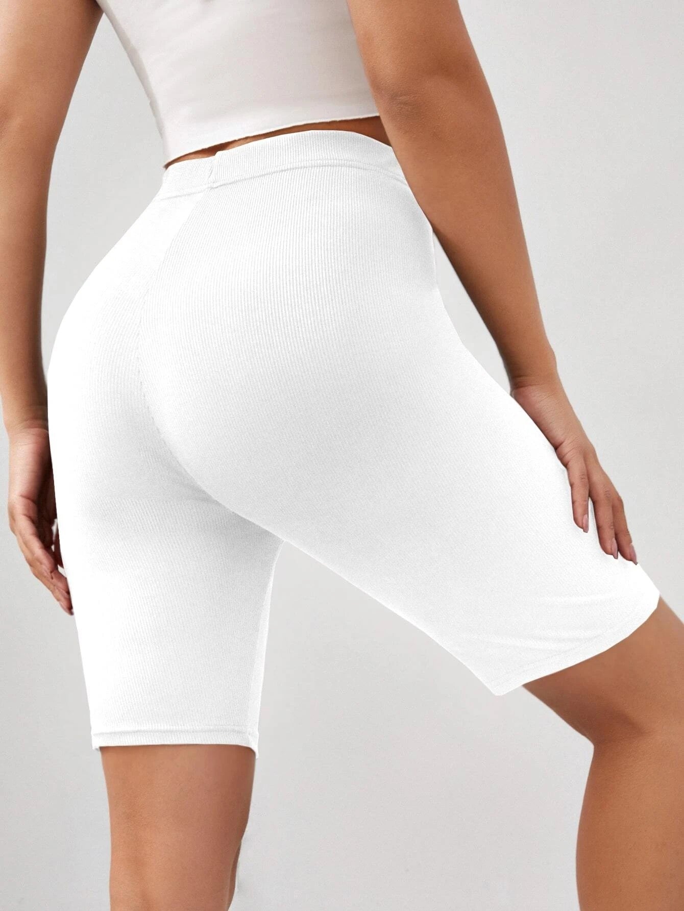 High Waisted White Biker Shorts