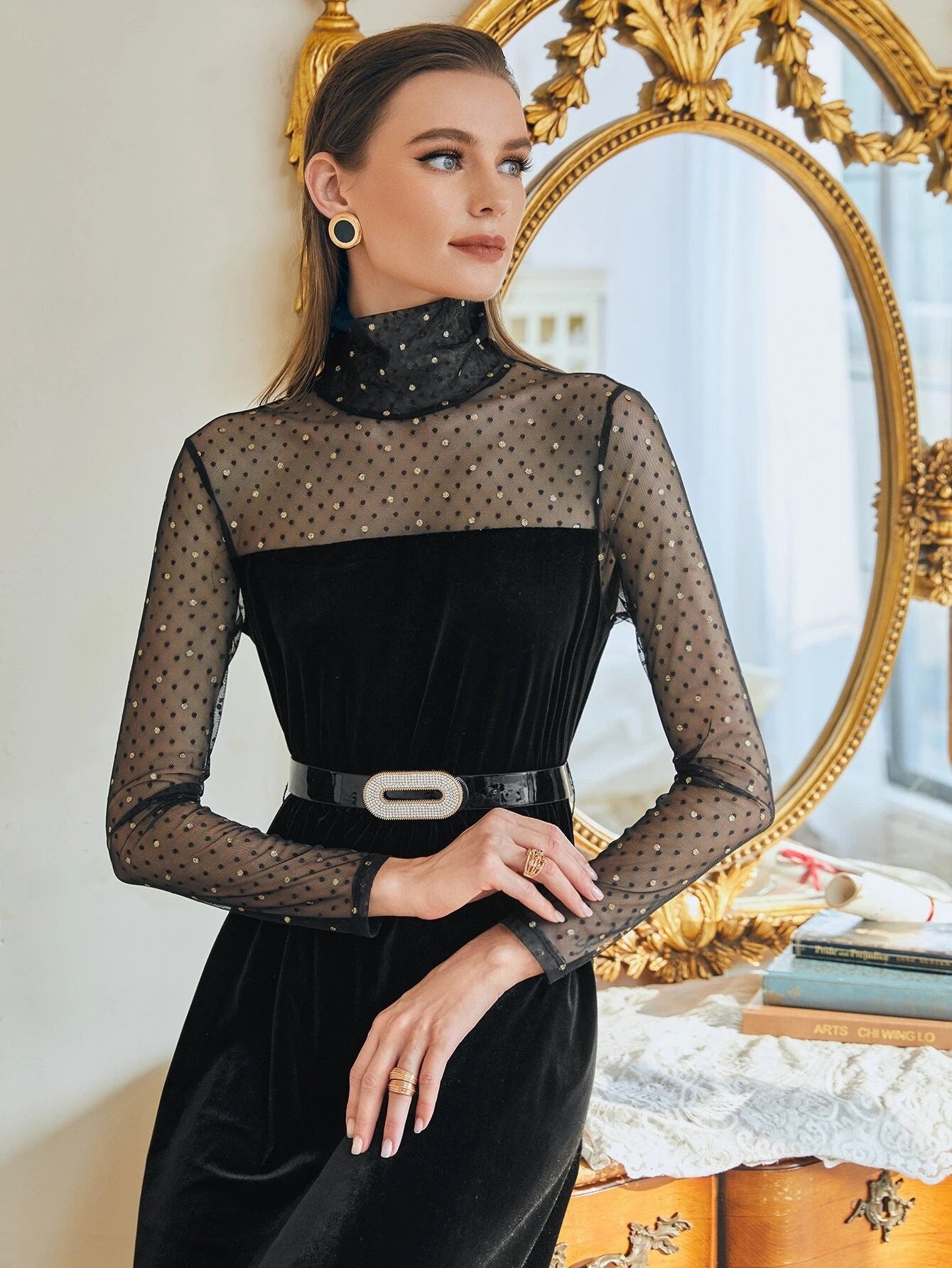 High Neck Velvet Dress With Belt Barbiee Closet High Neck Velvet Dress With Belt Barbiee Closet