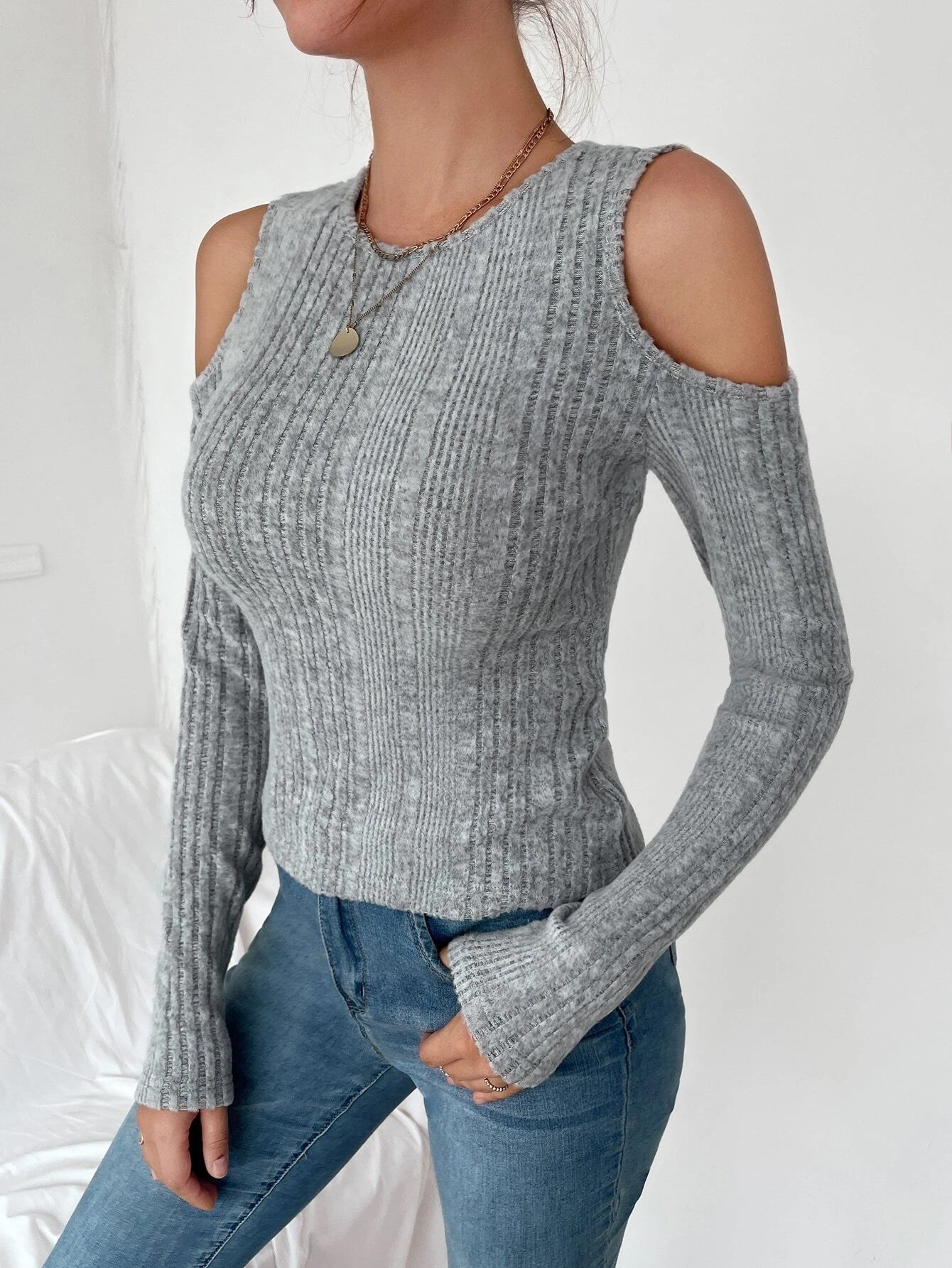 Cold Shoulder Grey Top