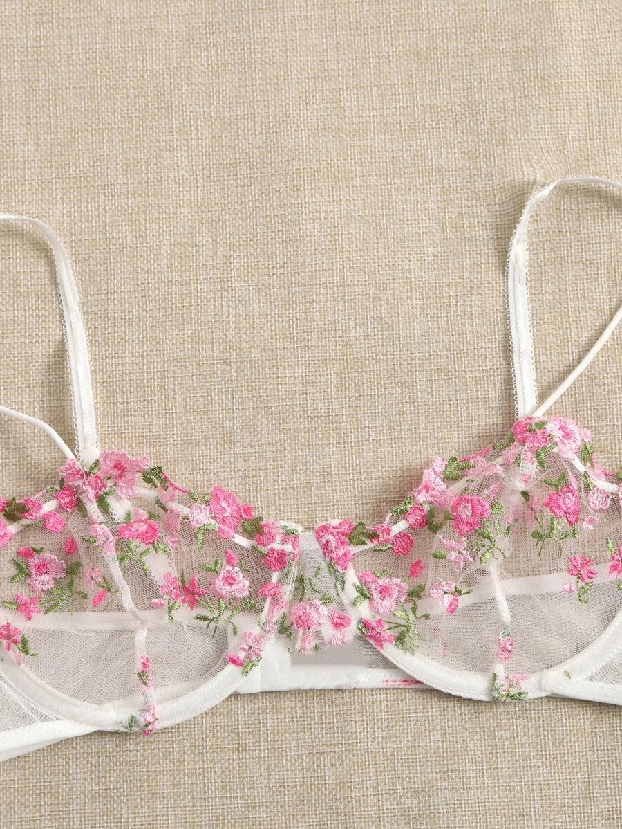 Floral Mesh Lingerie Set